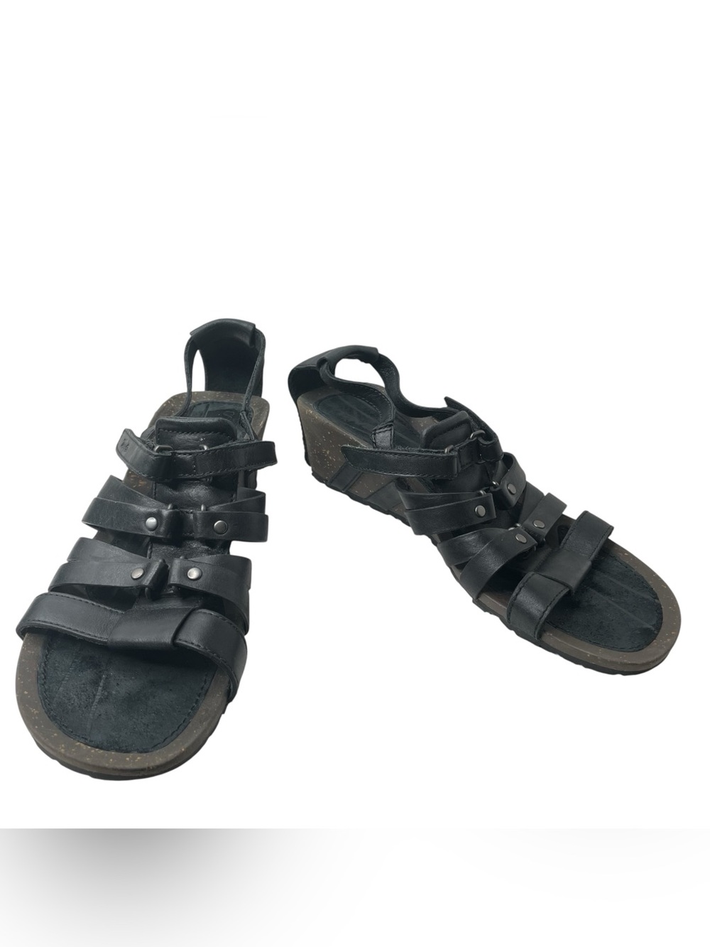 Teva Cabrillo Black Leather Women’s Wedge Sandals Size US 8.5 EUR 39.5 Strappy